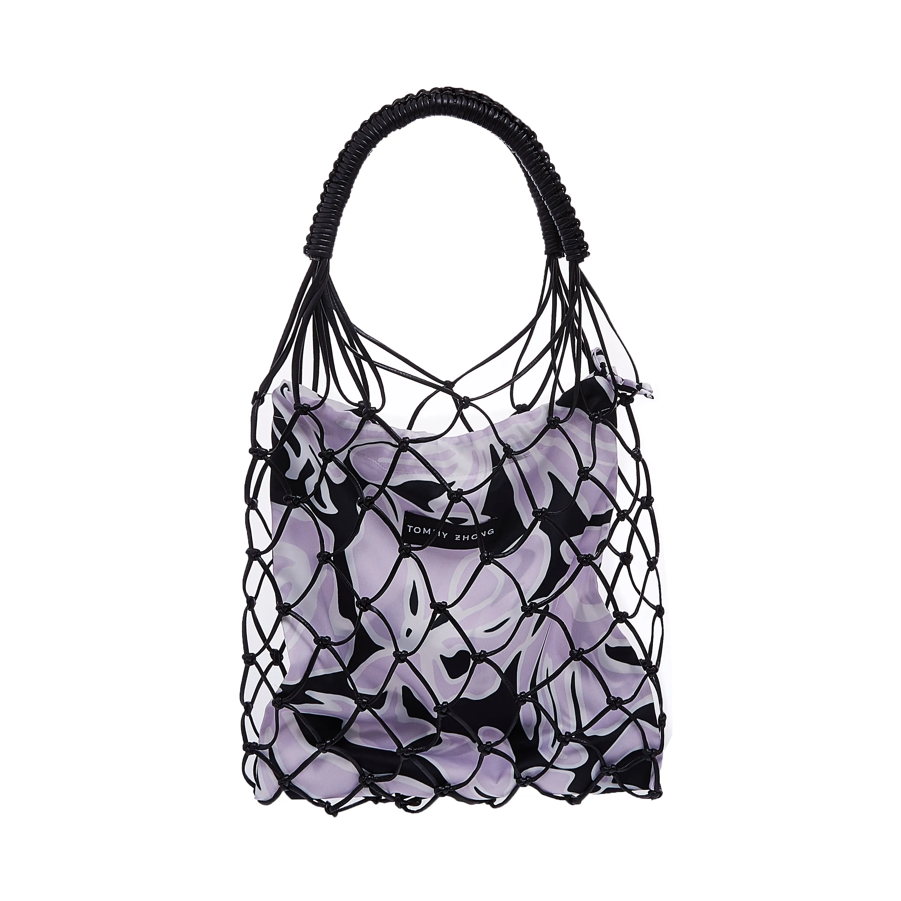 Holiday printed bucket bag-Lilac and Black Print