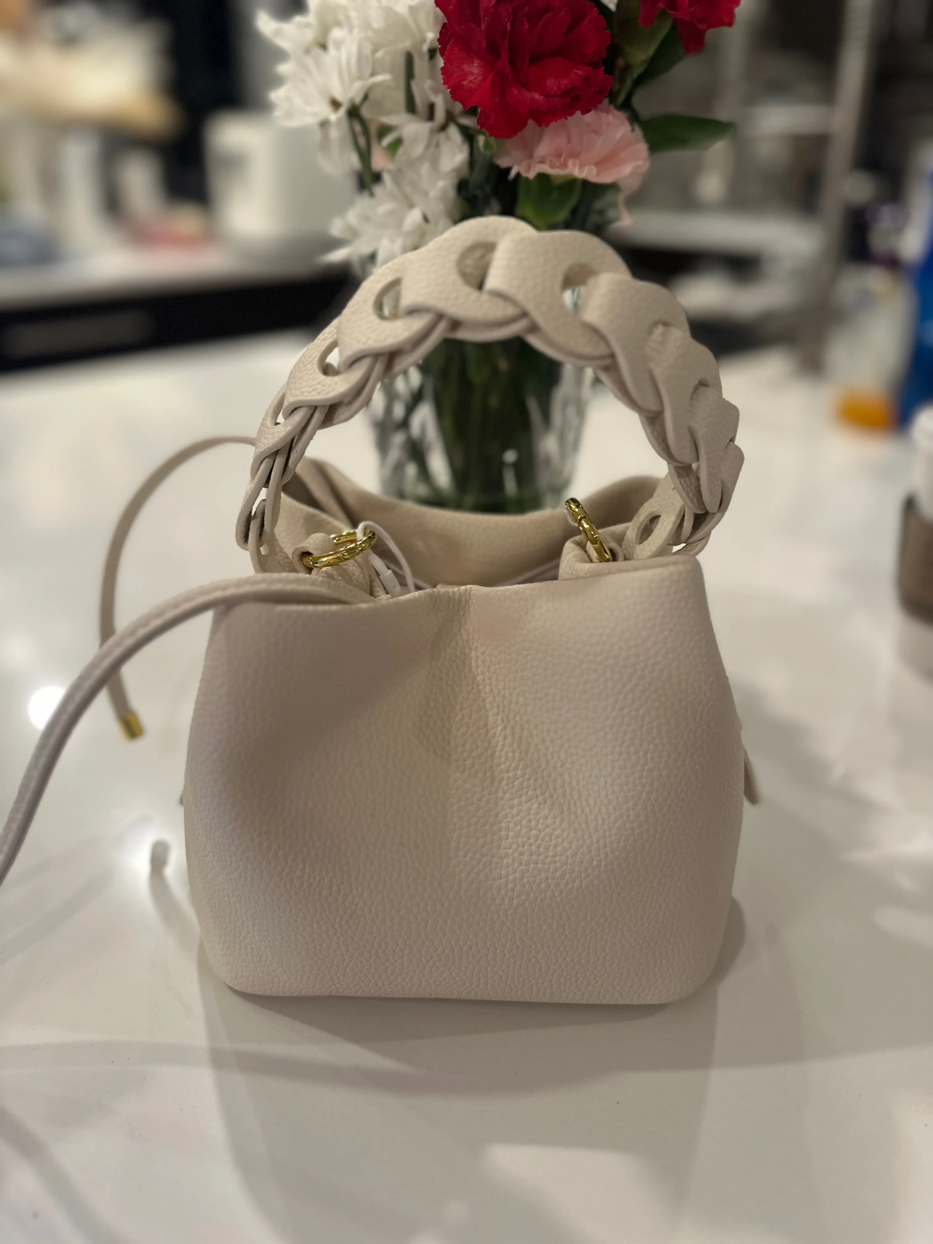 Vegan Bucket Bag with Interlocking Strap