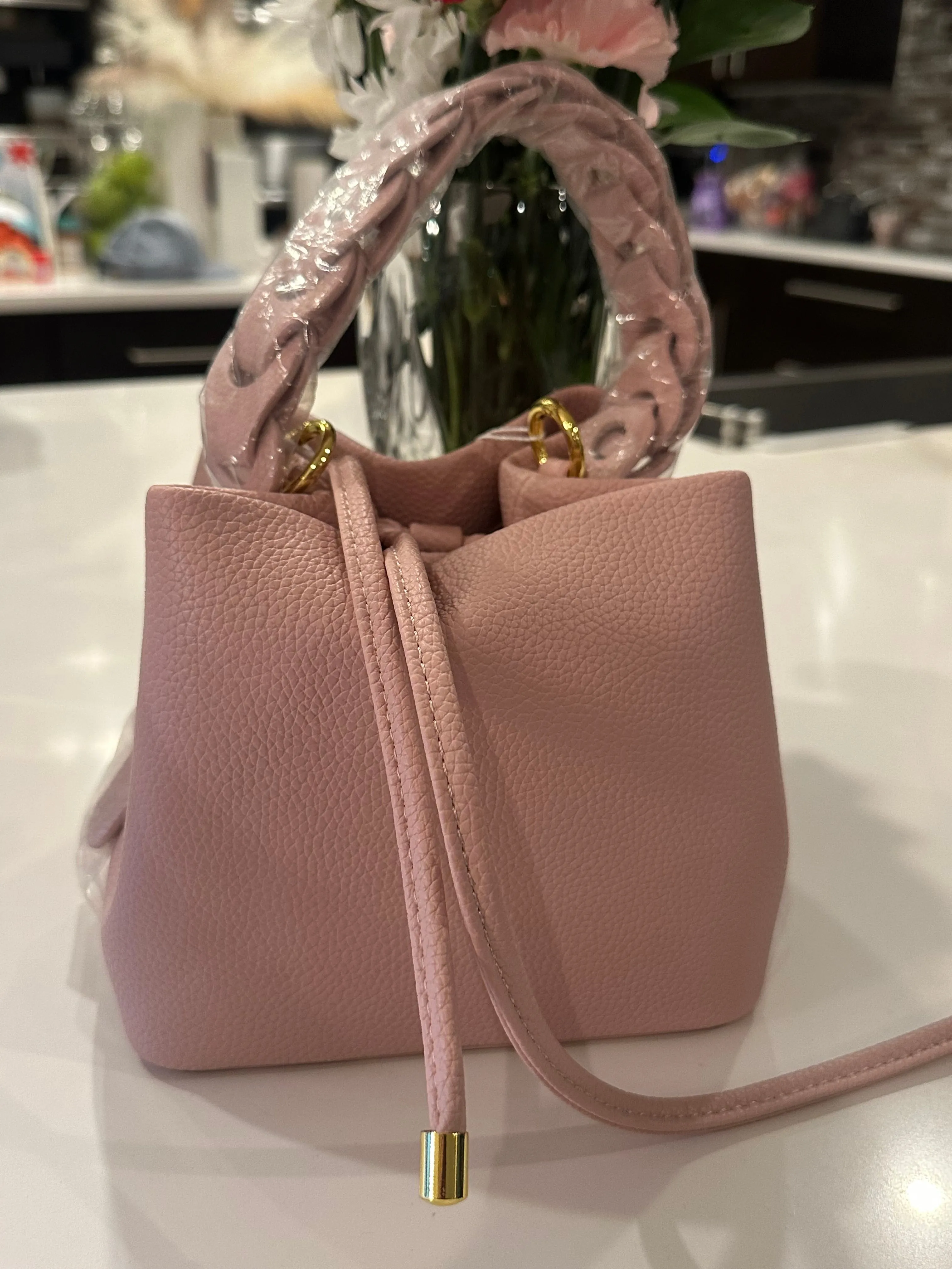 Vegan Bucket Bag with Interlocking Strap