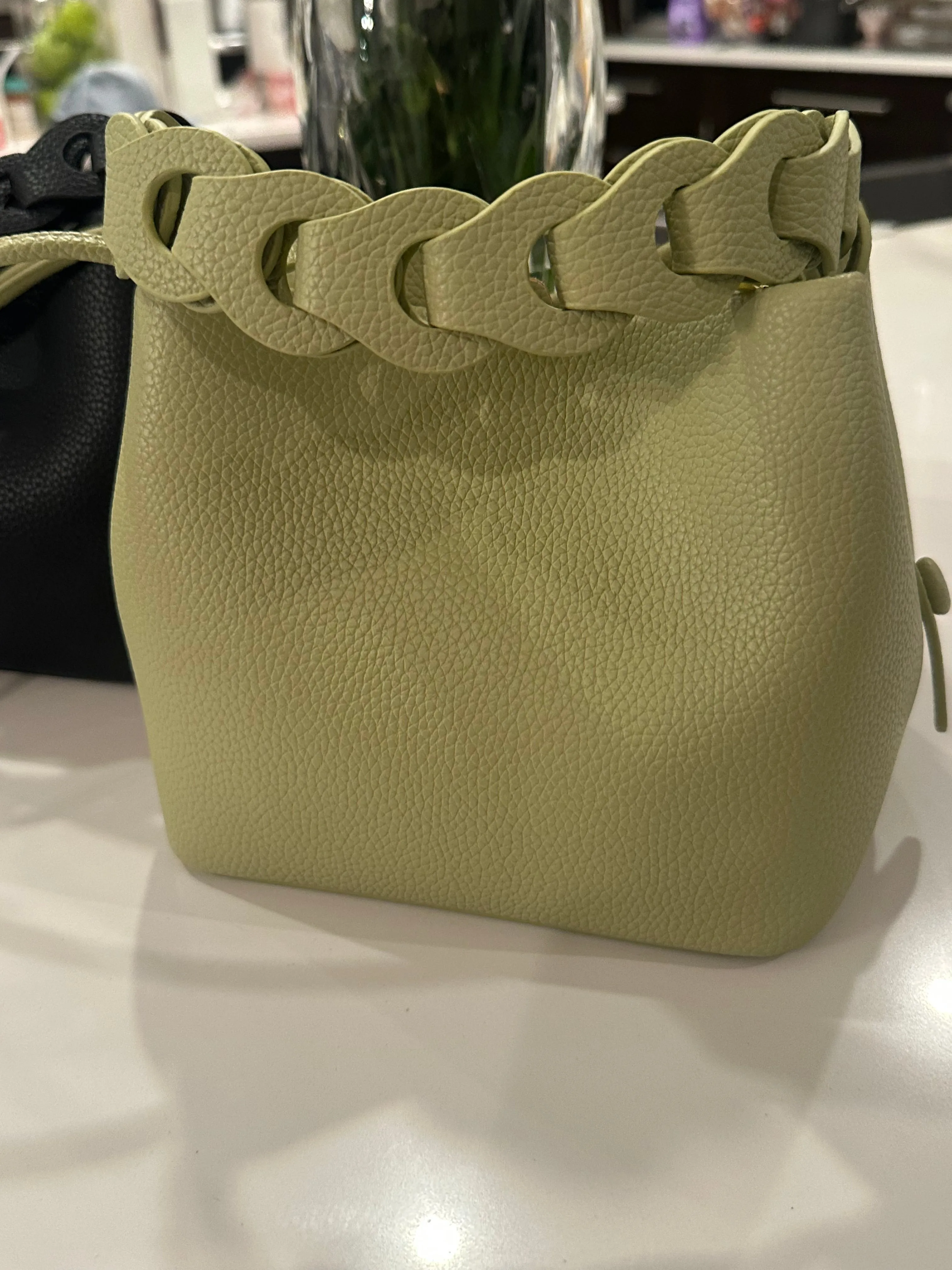 Vegan Bucket Bag with Interlocking Strap